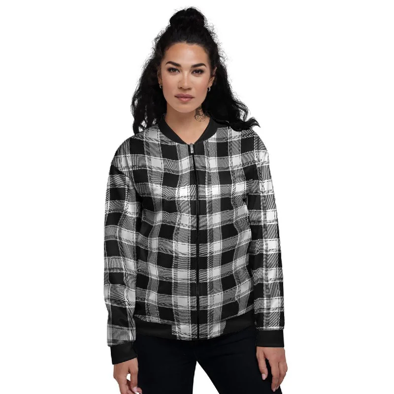 Buffalo Plaid White And Black Print Women's Bomber Jacket