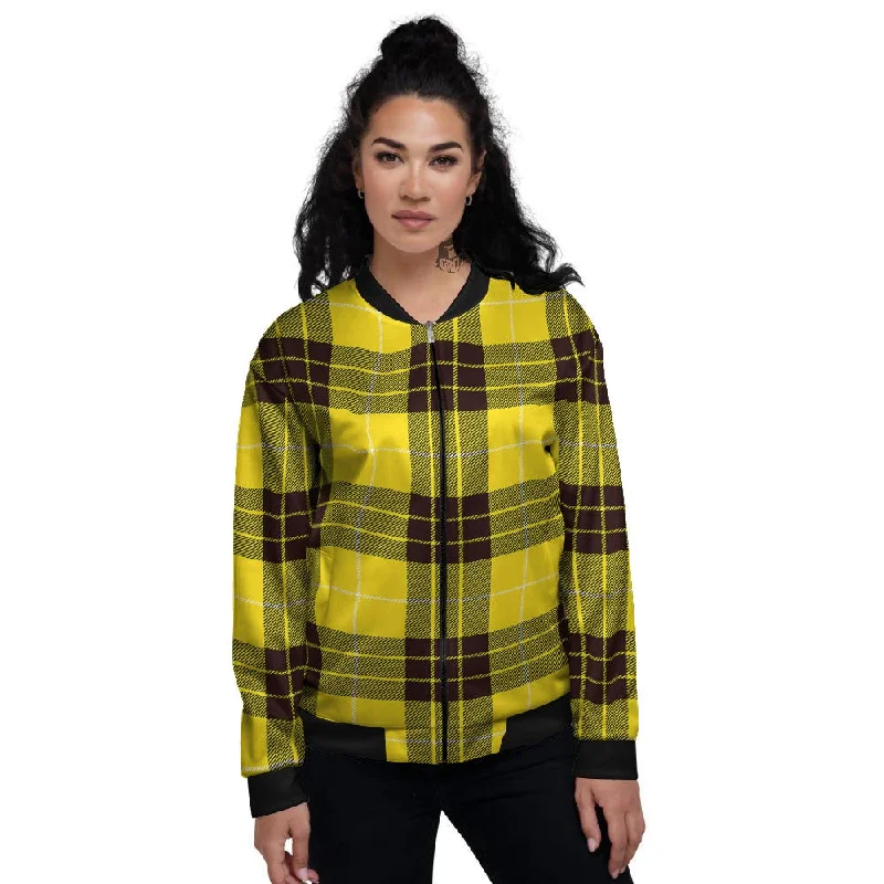 Buffalo Plaid Yellow Print Pattern Women's Bomber Jacket