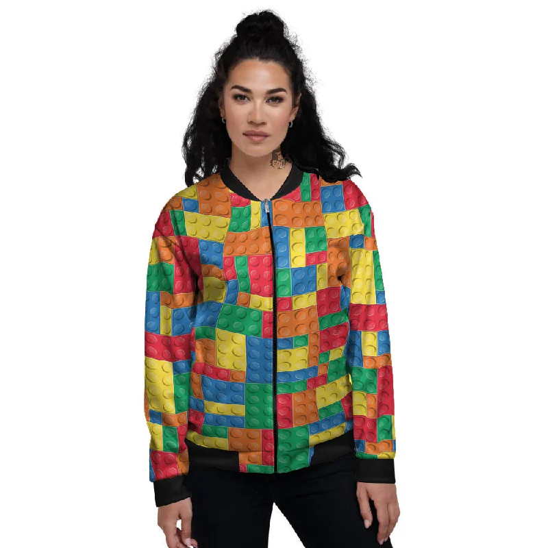 Building Blocks Colorful Plastic Print Women's Bomber Jacket