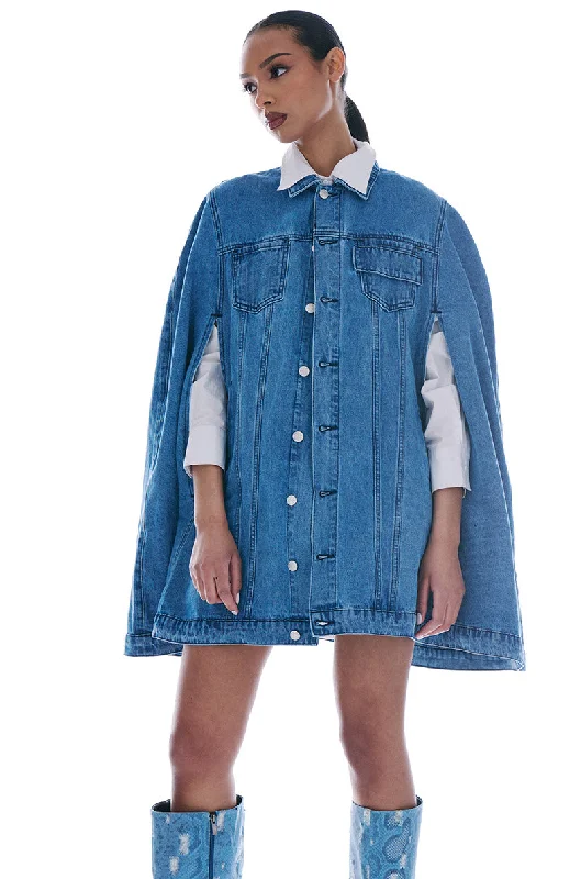 DON'T TALK LOUD DENIM TRENCH PONCHO