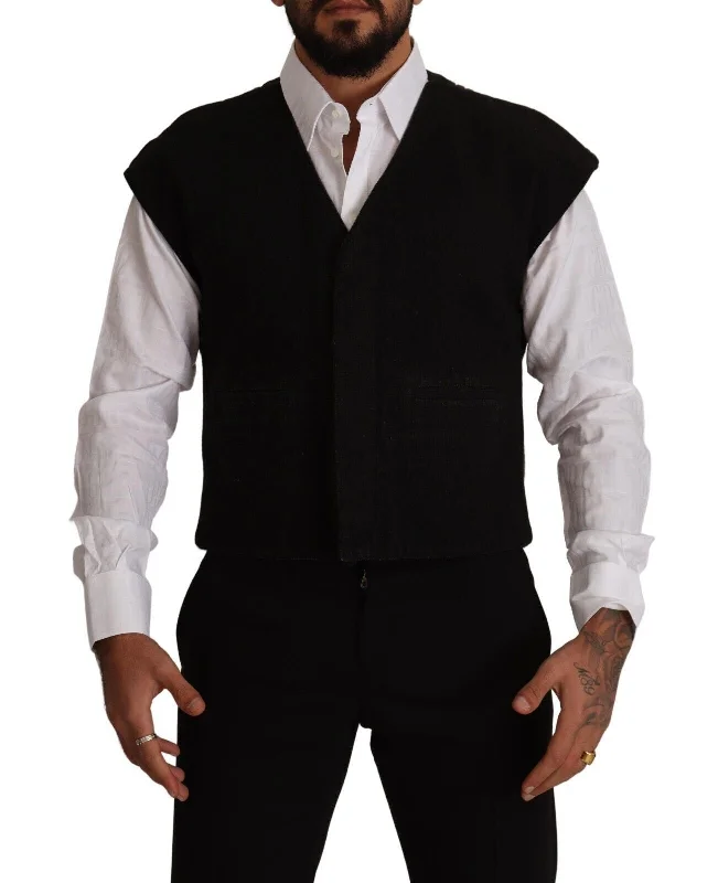 Elegant Black Wool Cotton Dress Vest