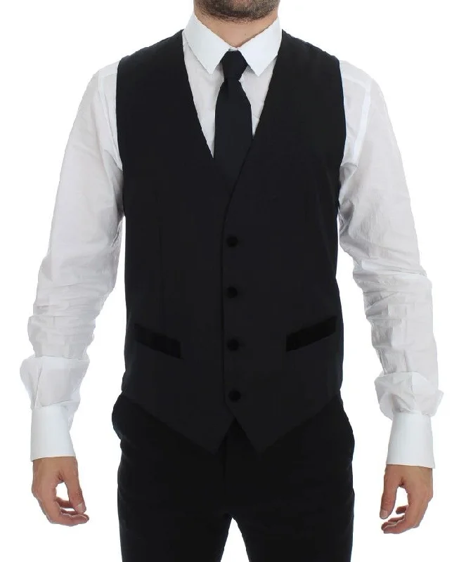 Elegant Black Wool Formal Dress Vest