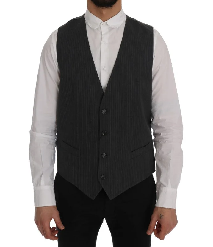 Elegant Gray Striped Waistcoat Vest