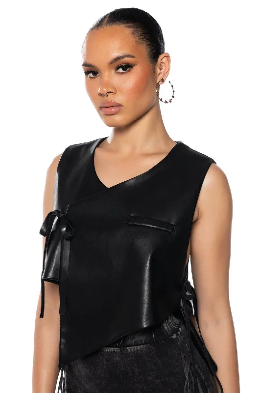 BIA CROPPED ASYMMETRICAL FAUX LEATHER VEST