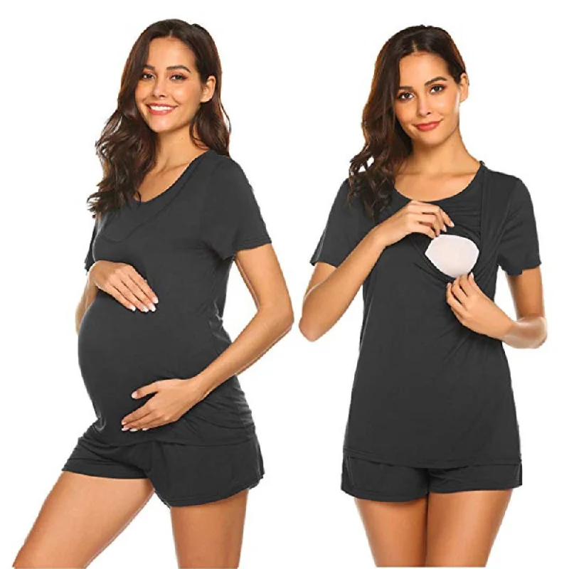 Home Clothes Pajamas Set Short Sleeve Summer Elastic Nursing Pullover Breast feeding Loose Casual Maternity Women Nightwear 2019