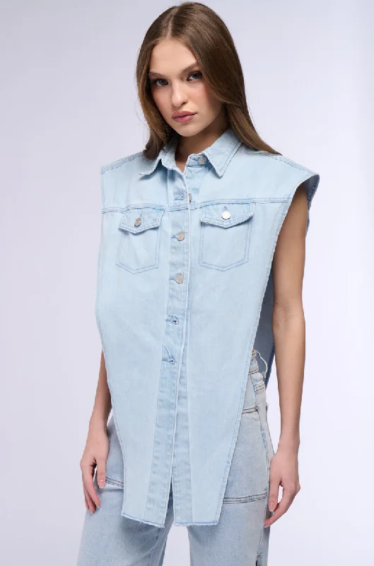 LIGHT WASH ANGLED DENIM VEST