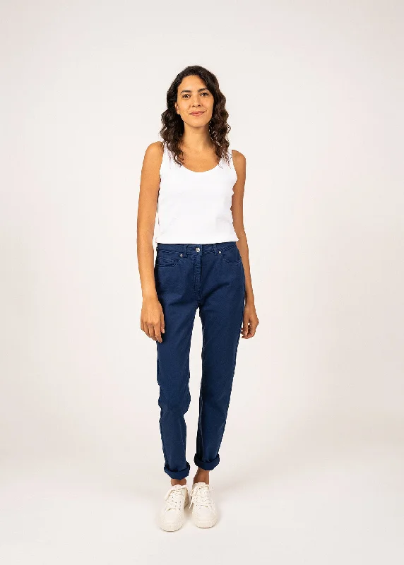 Mimosa high waist pants - slim fit, in stretch cotton (INDIGO)