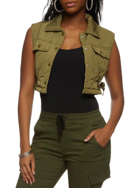 Snap Button Side Cargo Pocket Quilted Vest