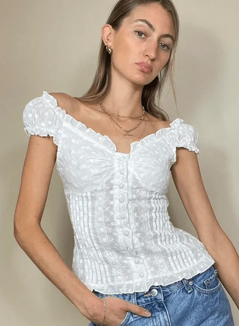 Short Sleeve Button Up Lace Top