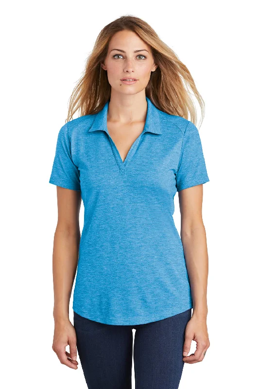 Sport-Tek Womens Moisture Wicking Short Sleeve Polo Shirt - Heather Pond Blue