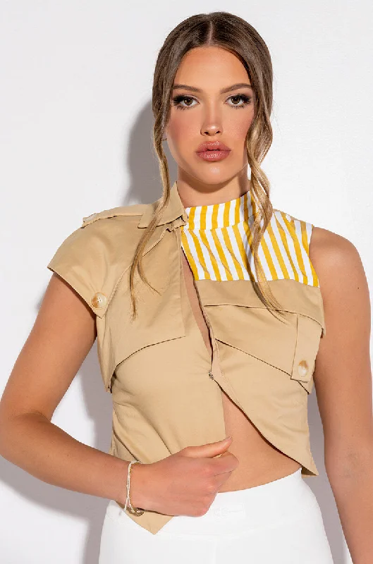 SPRING FORWARD CROP SLEEVELESS TRENCH VEST