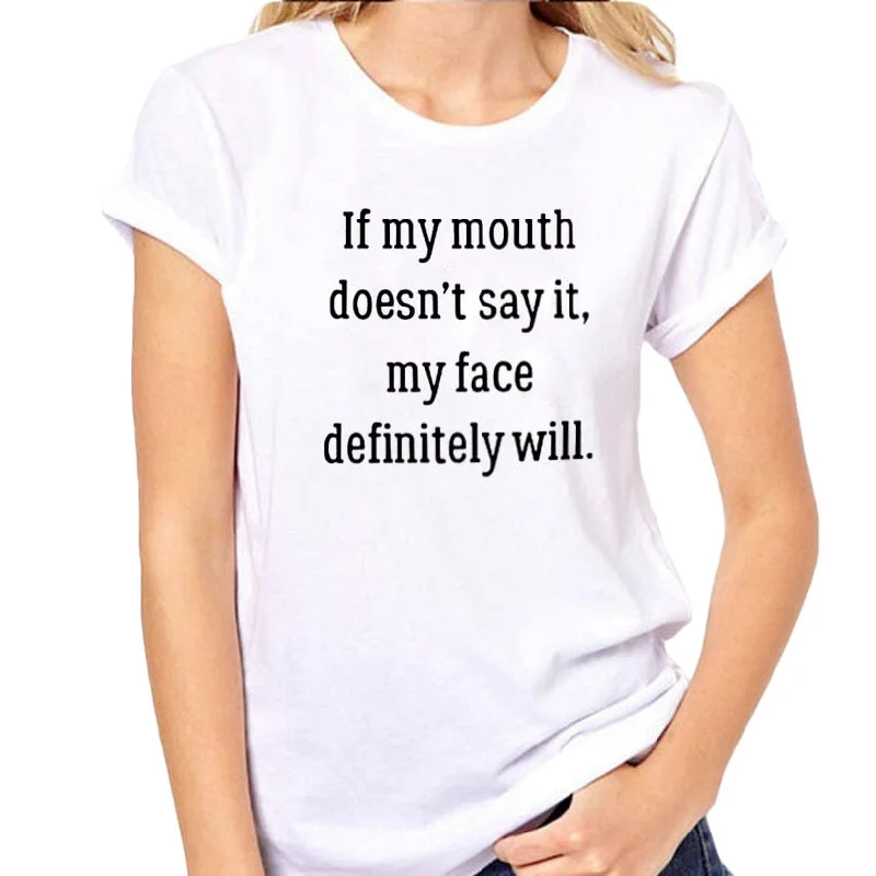 Women Funny Text Printed Short Sleeve Cotton T Shirt