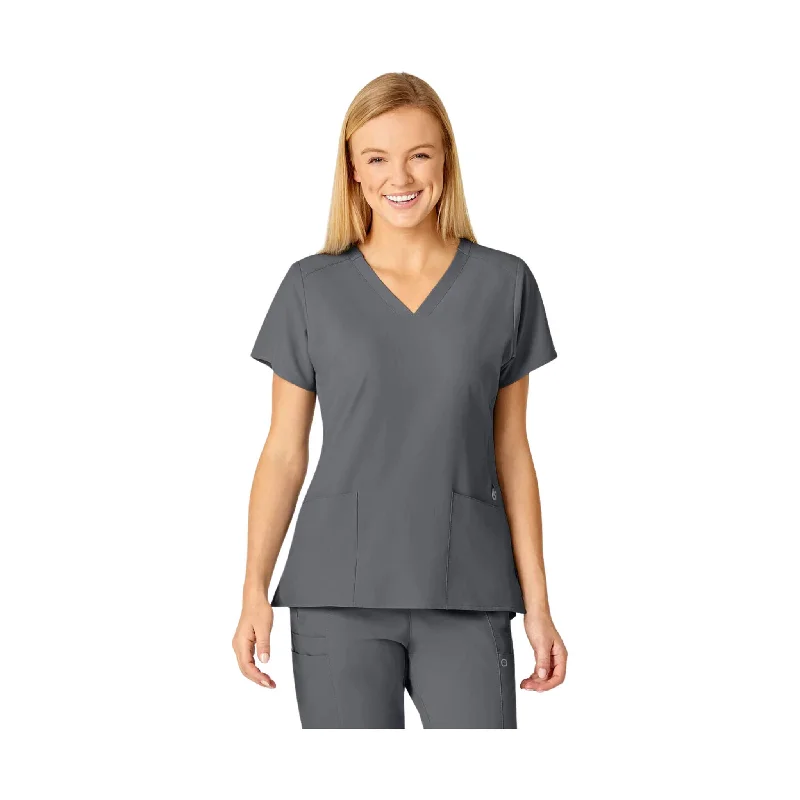 WonderWink Women's Flex Back Fashion V Neck Scrub Top - Pewter - ONLINE STORE CREDIT/EXCHANGE ONLY