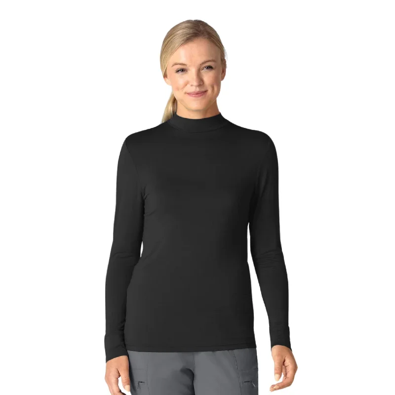 WonderWink Women's Long Sleeve Mock Neck Silky Tee - Black - ONLINE STORE CREDIT/EXCHANGE ONLY