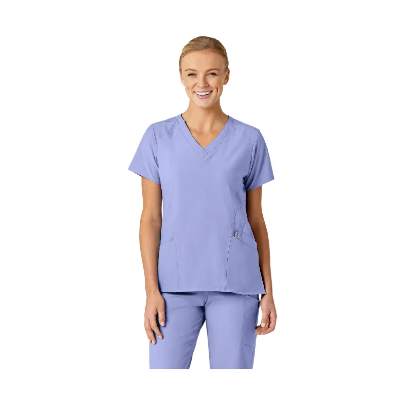 WonderWink Women's Stylized V-Neck Scrub Top - Ceil Blue - ONLINE STORE CREDIT/EXCHANGE ONLY