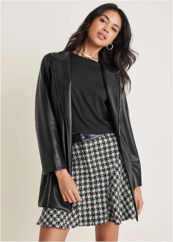 Faux Leather Blazer - Black