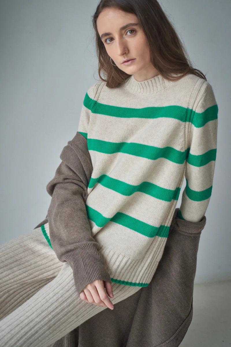 Aleger Cashmere Blend Wide Stripe Crew Shelly Kelly