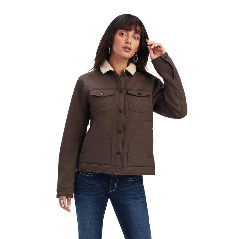 Ariat Women's Trucker Softshell Jacket Brazil Nut Embossed Tooled Flo, Brown