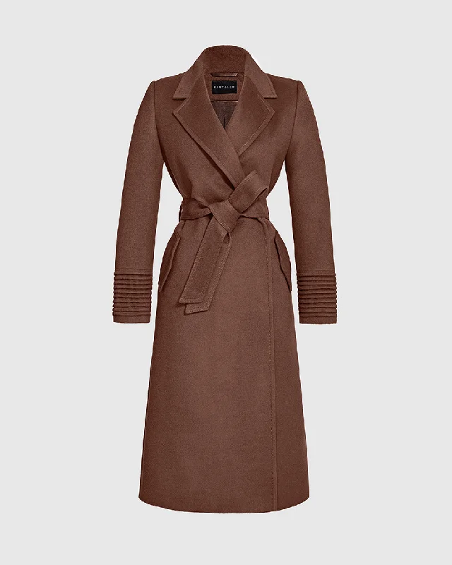 Baby Alpaca Long Notched Collar Wrap Coat