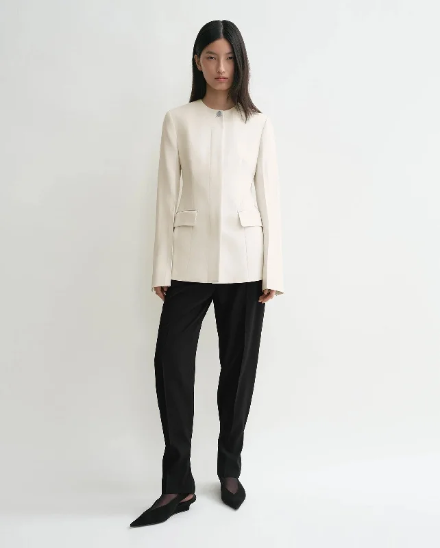 COLLARLESS CINCHED JACKET / ECRU