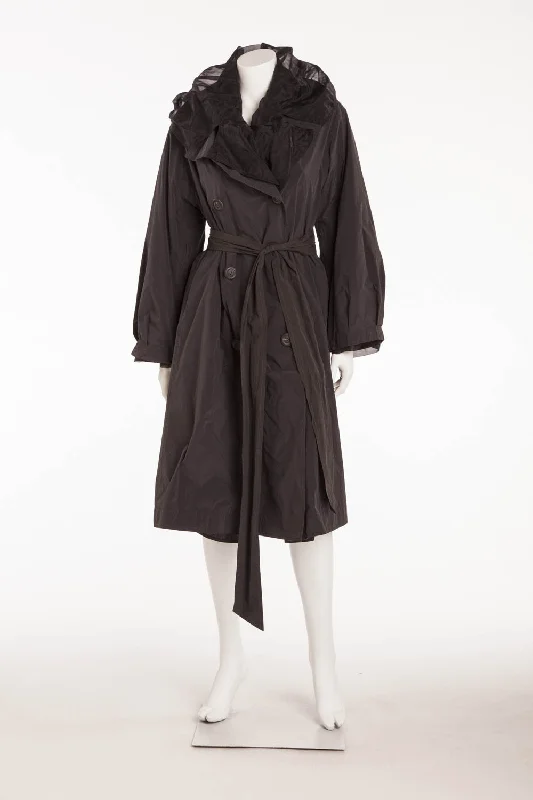 Donna Karan - 2PC Black Trenchcoat with Black Tulle Lightweight Trench coat (Can be Worn Separately) - 8