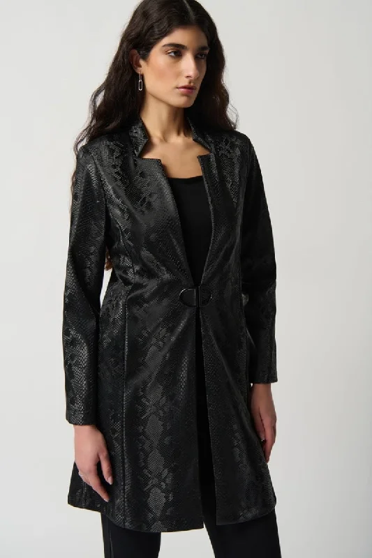 Faux Leather Snakeprint A-Line Coat in Black 234111 by Joseph Ribkoff