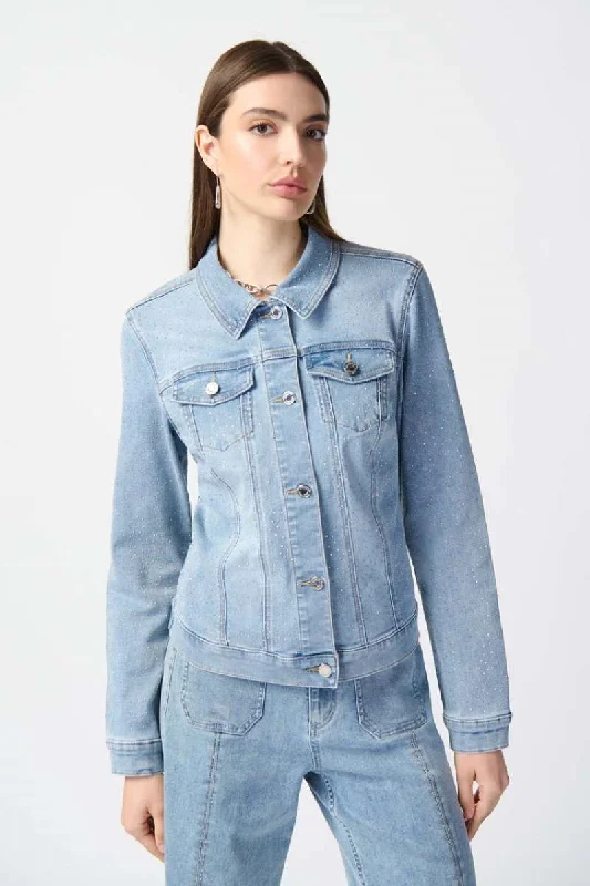 Fitted Denim Jacket With Allover Rhinestones in Light Blue 241914 by Joseph Ribkoff