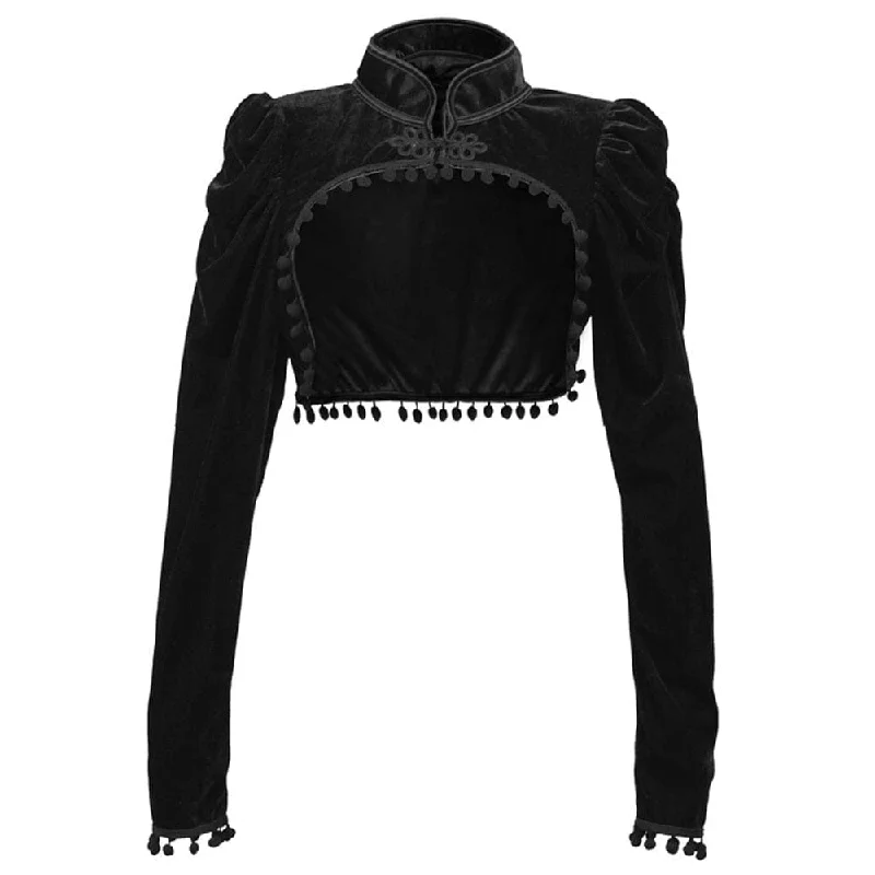 Gothic Black Velvet Short Steampunk Crop Jacket Long Sleeve