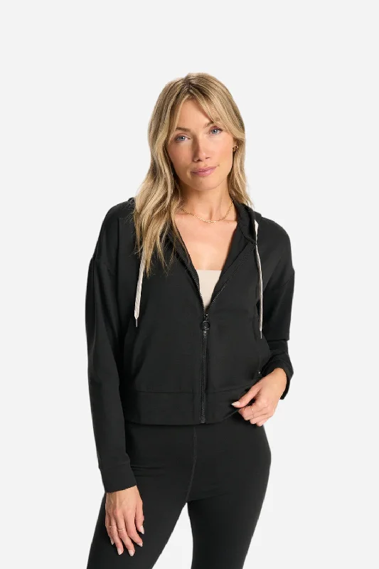 Vuori Granite Cropped Hoodie in Black Heather