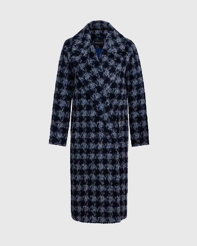 Houndstooth Alpaca Long Raglan Sleeve Notched Collar Coat