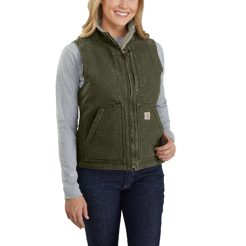 Relaxed Fit Washed Duck Sherpa-Lined Mock-Neck Vest