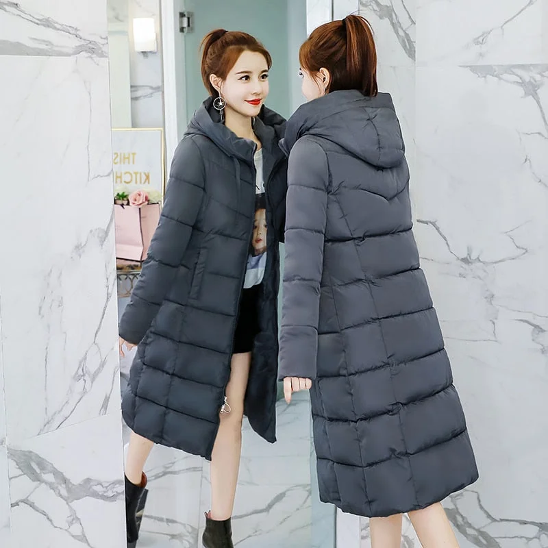 S-3XL autumn winter Women lady long duck Down jacket hoodie knee-length Parkas warm Jackets Female winter korean coat clothes