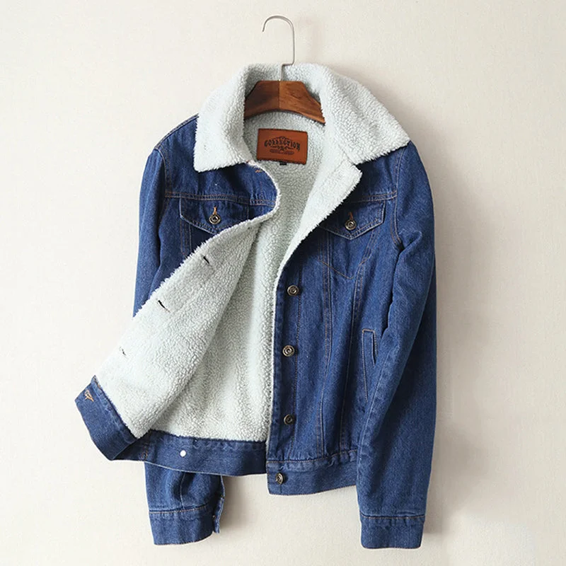 wide 4 pocket denim jacket with  lambwool