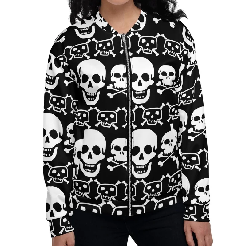 White Skull & Crossbones Women's Bomber Jacket