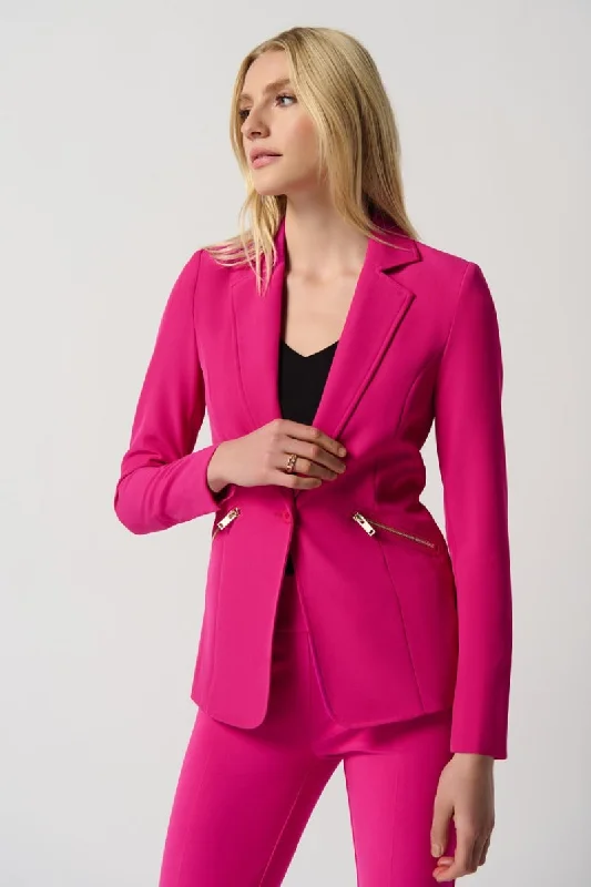 Woven Blazer With Zippered Pockets in Shocking Pink 234929 by Joseph Ribkoff