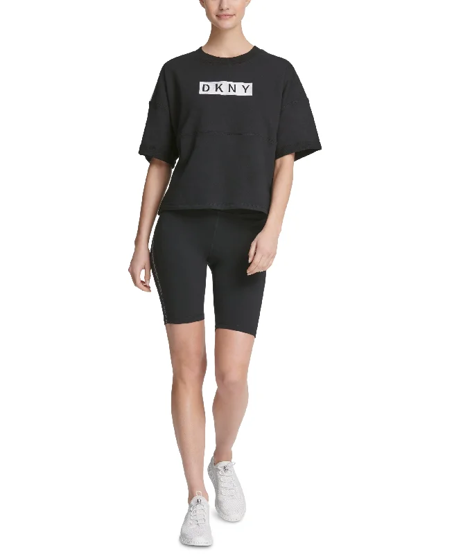 DKNY Women's Sport Relaxed Logo Boxy Top., Black, L