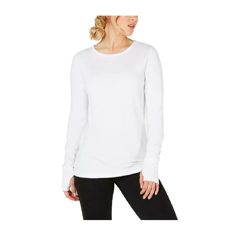 Ideology Women's Crochet-Back Thumb Hole Sweatshirt, Bright White, XS