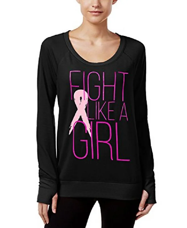 Ideology Women's Pink Ribbon Long-Sleeve Pullover BCRF, Black, M