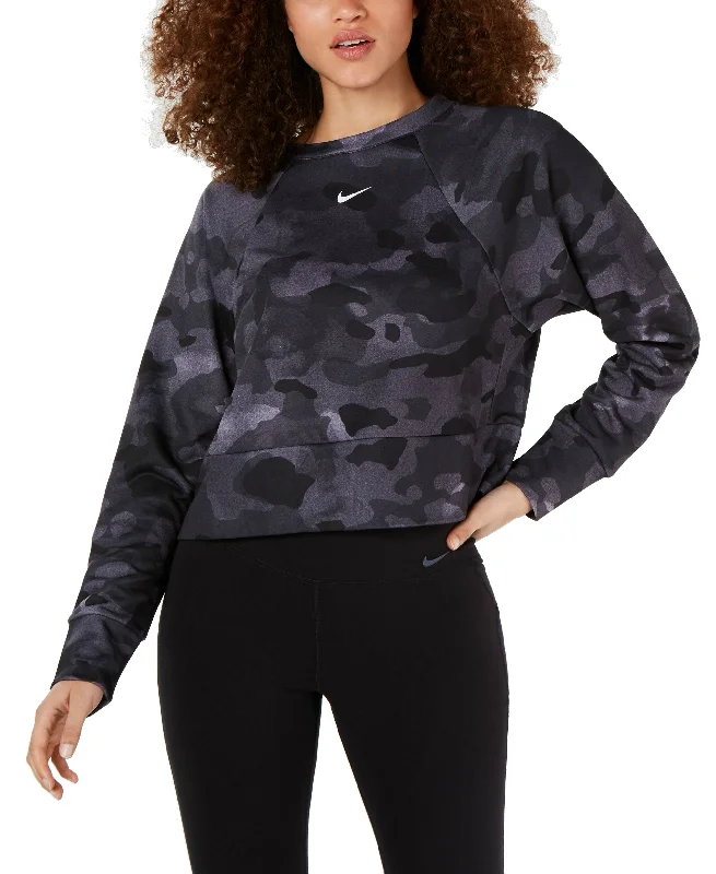 Nike Women's Dri-FIT Camo Fleece Training Sweatshirts, Camo/grey, M